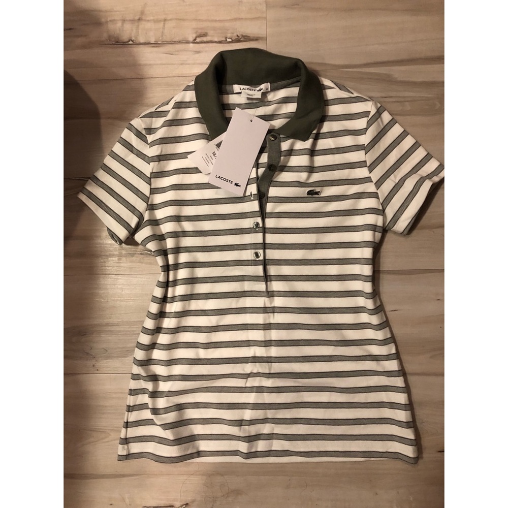 Lacoste green striped collared Shirt (M)